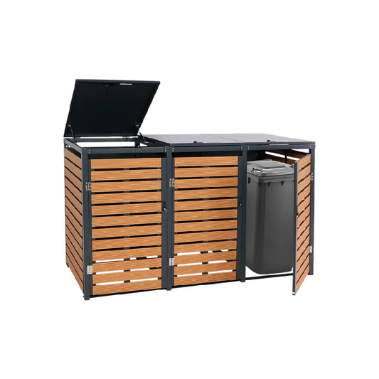 Meuble de rangement extérieur en bois et métal - conçue pour le stockage de poubelles - 150 x 80 x 100